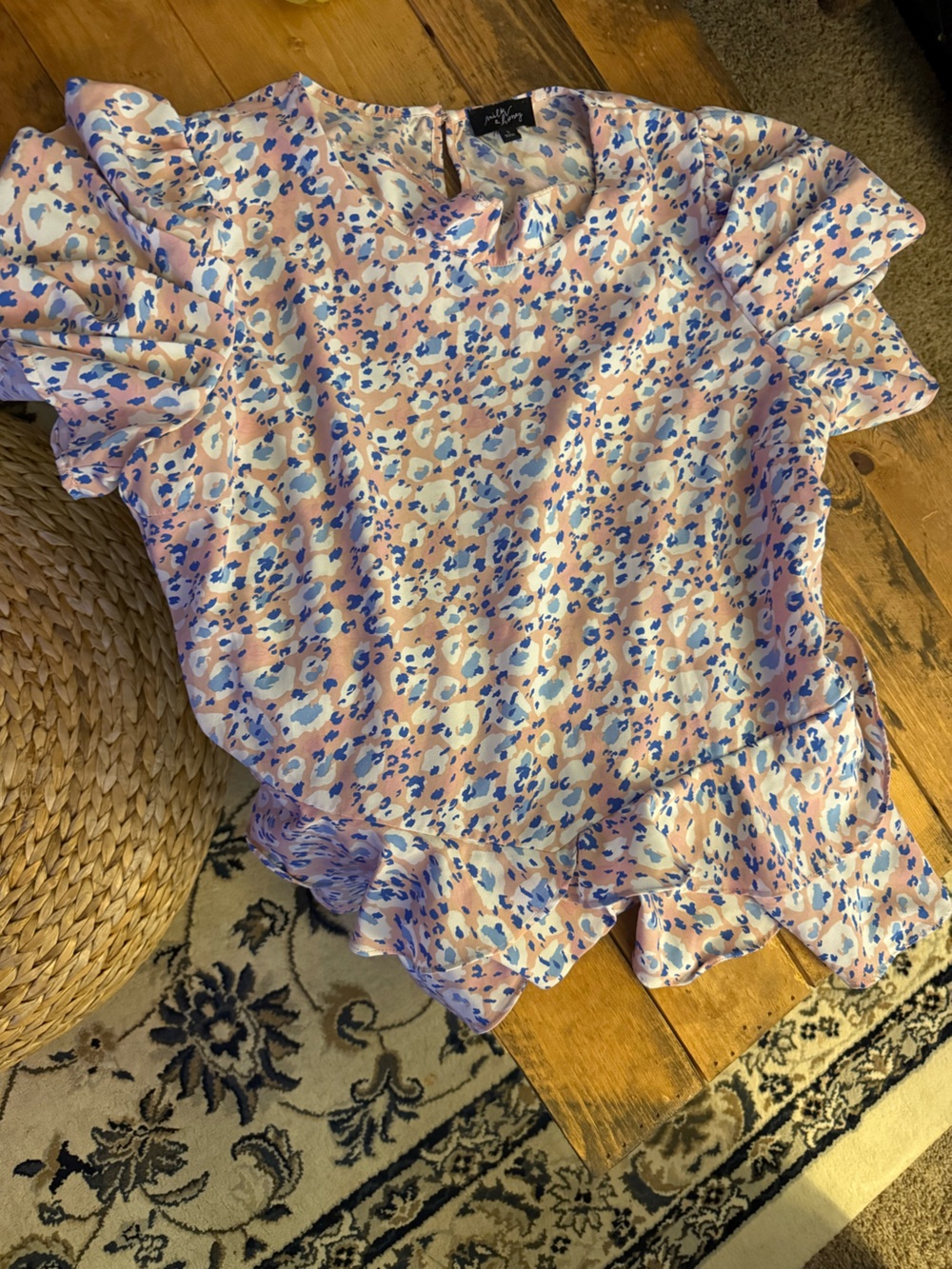 Women's Pink Patterned Ruffle Sleeve Top